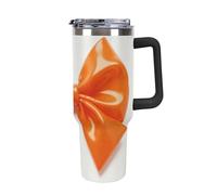 ERSTSNCK 40 Oz Tumbler with Handle And Straw Orange Bow Leak Resistant Tumblers Reusable Stainless Steel Travel Mug Fits in Cup Holder Vacuum Insulated Water Bottle for Women Men