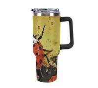 ERSTSNCK 40 Oz Tumbler with Handle And Straw Paint Spotted Ladybug Leak Resistant Tumblers Reusable Stainless Steel Travel Mug Fits in Cup Holder Vacuum Insulated Water Bottle for Women Men