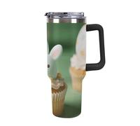 ERSTSNCK 40 Oz Tumbler with Handle And Straw Paper Cupcake Easter Egg Leak Resistant Tumblers Reusable Stainless Steel Travel Mug Fits in Cup Holder Vacuum Insulated Water Bottle for Women Men