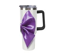 ERSTSNCK 40 Oz Tumbler with Handle And Straw Purple Bow Leak Resistant Tumblers Reusable Stainless Steel Travel Mug Fits in Cup Holder Vacuum Insulated Water Bottle for Women Men