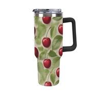 ERSTSNCK 40 Oz Tumbler with Handle And Straw Red Cherry Pattern Leak Resistant Tumblers Reusable Stainless Steel Travel Mug Fits in Cup Holder Vacuum Insulated Water Bottle for Women Men