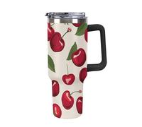ERSTSNCK 40 Oz Tumbler with Handle And Straw Red Cherry Pattern Leak Resistant Tumblers Reusable Stainless Steel Travel Mug Fits in Cup Holder Vacuum Insulated Water Bottle for Women Men