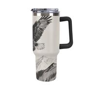 ERSTSNCK 40 Oz Tumbler with Handle And Straw Soaring Eagle Leak Resistant Tumblers Reusable Stainless Steel Travel Mug Fits in Cup Holder Vacuum Insulated Water Bottle for Women Men