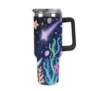 ERSTSNCK 40 Oz Tumbler with Handle And Straw Star Ocean Pattern Leak Resistant Tumblers Reusable Stainless Steel Travel Mug Fits in Cup Holder Vacuum Insulated Water Bottle for Women Men