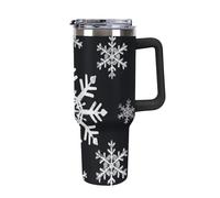 ERSTSNCK 40 Oz Tumbler with Handle And Straw White Snowflake Leak Resistant Tumblers Reusable Stainless Steel Travel Mug Fits in Cup Holder Vacuum Insulated Water Bottle for Women Men