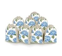 ERSTSNCK 8Pcs Blue Hydrangea Pattern Drawstring Bags Small Burlap Gift Bags Jewelry Pouches for Storage Wedding Party Favor