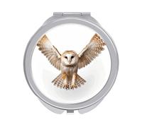 ERSTSNCK A Barn Owl Compact Mirror for Purse, Double-Sided 1x/2x Magnifying Metal Pocket Makeup Mirrors, Folding Mini Vanity Mirror, Handheld Round Travel Cosmetic Mirrors for Women