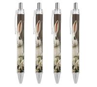 ERSTSNCK A Beautiful White Rabbit Black Ballpoint Pens Fine Point (0.5mm) Black Ink Pen Retractable Ball Point Pens with Comfortable Full Grip for Journaling, And Office Writing Ideal 4 PCS
