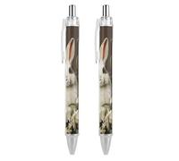 ERSTSNCK A Beautiful White Rabbit Black Ballpoint Pens Fine Point (0.5mm) Black Ink Pen Retractable Ball Point Pens with Comfortable Full Grip for Journaling, And Office Writing Ideal 2 PCS