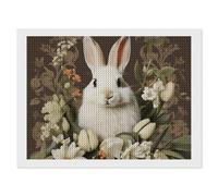 ERSTSNCK A Beautiful White Rabbit Diamond Painting Kits for Adults 12"x16" 5D Diamond Art Kits for Beginners DIY Full Drill Round Diamonds Gem Art Crafts Painting for Home Wall Decor