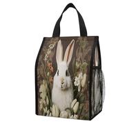 ERSTSNCK A Beautiful White Rabbit Insulated Lunch Bag Leakproof Insulated Cooler Bags Reusable Cooler Tote Foldable Lunchbox for Adult Women Men for Work Travel Picnic