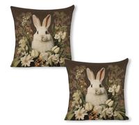 ERSTSNCK A Beautiful White Rabbit Pillow Covers 18"x18"（2pcs） Linen Throw Pillow Covers - Double Sided Decorative Square Cushion Cases for Sofa, Bed, Chair (No Insert Included)