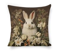 ERSTSNCK A Beautiful White Rabbit Pillow Covers 18"x18" Linen Throw Pillow Covers - Double Sided Decorative Square Cushion Cases for Sofa, Bed, Chair (No Insert Included)