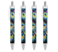 ERSTSNCK A Bunch of Peacock Feathers Black Ballpoint Pens Fine Point (0.5mm) Black Ink Pen Retractable Ball Point Pens with Comfortable Full Grip for Journaling, And Office Writing Ideal 4 PCS