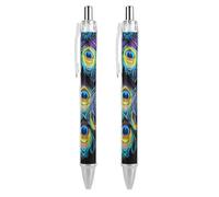 ERSTSNCK A Bunch of Peacock Feathers Black Ballpoint Pens Fine Point (0.5mm) Black Ink Pen Retractable Ball Point Pens with Comfortable Full Grip for Journaling, And Office Writing Ideal 2 PCS