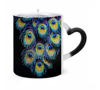 ERSTSNCK A Bunch of Peacock Feathers Color Changing Mug Heat Changing Coffee Mugs Funny Magic Cup Heat Sensitive Travel Mug Novelty Coffee Cups Personalized Customized Gift Idea for Men & Women 11 Oz