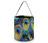 ERSTSNCK A Bunch of Peacock Feathers Halloween Candy Buckets Reusable Tote Candy Bag - Trick Or Treat Goody Bag with Handles