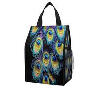 ERSTSNCK A Bunch of Peacock Feathers Insulated Lunch Bag Leakproof Insulated Cooler Bags Reusable Cooler Tote Foldable Lunchbox for Adult Women Men for Work Travel Picnic