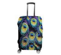 ERSTSNCK A Bunch of Peacock Feathers Luggage Suitcase Covers Elastic Washable Cute Luggage Protector Travel Suitcase Protective Cover For Adult (Fit 19-32 Inch Luggages) X-Large, white, L, A Bunch of