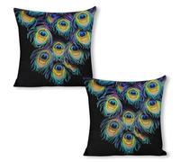 ERSTSNCK A Bunch of Peacock Feathers Pillow Covers 18"x18"（2pcs） Linen Throw Pillow Covers - Double Sided Decorative Square Cushion Cases for Sofa, Bed, Chair (No Insert Included)