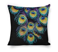 ERSTSNCK A Bunch of Peacock Feathers Pillow Covers 18"x18" Linen Throw Pillow Covers - Double Sided Decorative Square Cushion Cases for Sofa, Bed, Chair (No Insert Included)