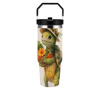 ERSTSNCK A Cartoon Turtle 30oz Tumbler Large Capacity Car Cup with Handle And Straw Lid Stainless Steel Travel Mug Double Wall Vacuum Insulated Cup Leak-Proof for Outdoor Home Use