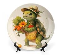 ERSTSNCK A Cartoon Turtle Ceramic Decorative Plate 6inch Bone China Wall Hanging Ornament Plates Bohemian Style Dinner Plate with Stand Cabinet Display Plates for Home Art Decor