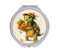 ERSTSNCK A Cartoon Turtle Compact Mirror for Purse, Double-Sided 1x/2x Magnifying Metal Pocket Makeup Mirrors, Folding Mini Vanity Mirror, Handheld Round Travel Cosmetic Mirrors for Women