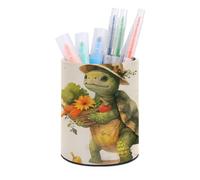 ERSTSNCK A Cartoon Turtle Pen Holder, Pencil Holder Desktop Stationery Organizer Round Leather Pencil Cup Makeup Brush Storage Box for Office Home And Stationary Supplies