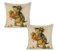 ERSTSNCK A Cartoon Turtle Pillow Covers 18"x18"（2pcs） Linen Throw Pillow Covers - Double Sided Decorative Square Cushion Cases for Sofa, Bed, Chair (No Insert Included)