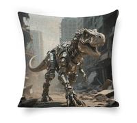 ERSTSNCK A Mechanical Dinosaur in A Ruined City Pillow Covers 18"x18" Linen Throw Pillow Covers - Double Sided Decorative Square Cushion Cases for Sofa, Bed, Chair (No Insert Included)