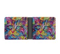 ERSTSNCK A Psychedelic Cat Wallet for Men Bifold Rfid Blocking Slim Money Clip Front Pocket Wallet Card Holder