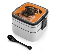 ERSTSNCK A Pug Bento Box 1000ml Leak Proof Lunch Container with Removable Dividers & Spoon - BPA-Free PP Stackable Lunch Box for Work, Office, Picnic, Travel, Dining Out