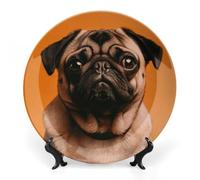 ERSTSNCK A Pug Ceramic Decorative Plate 8inch Bone China Wall Hanging Ornament Plates Bohemian Style Dinner Plate with Stand Cabinet Display Plates for Home Art Decor