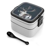 ERSTSNCK A Reindeer Standing Bento Box 1000ml Leak Proof Lunch Container with Removable Dividers & Spoon - BPA-Free PP Stackable Lunch Box for Work, Office, Picnic, Travel, Dining Out