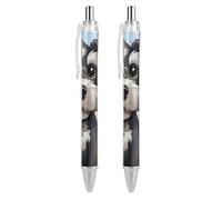 ERSTSNCK Adorable Schnauzer Black Ballpoint Pens Fine Point (0.5mm) Black Ink Pen Retractable Ball Point Pens with Comfortable Full Grip for Journaling, And Office Writing Ideal 2 PCS