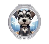 ERSTSNCK Adorable Schnauzer Compact Mirror for Purse Double-Sided 1x/2x Magnifying Metal Pocket Makeup Mirrors Folding Mini Vanity Mirror Handheld Round Travel Cosmetic Mirrors for Women