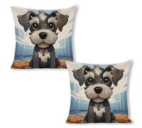 ERSTSNCK Adorable Schnauzer Pillow Covers 18"x18"（2pcs） Linen Throw Pillow Covers - Double Sided Decorative Square Cushion Cases for Sofa, Bed, Chair (No Insert Included)