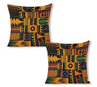 ERSTSNCK African Ethnic Pattern Pillow Covers 18"x18"（2pcs） Linen Throw Pillow Covers - Double Sided Decorative Square Cushion Cases for Sofa, Bed, Chair (No Insert Included)