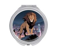 ERSTSNCK African Lion Compact Mirror for Purse, Double-Sided 1x/2x Magnifying Metal Pocket Makeup Mirrors, Folding Mini Vanity Mirror, Handheld Round Travel Cosmetic Mirrors for Women