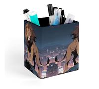 ERSTSNCK African Lion Pen Holder, Pencil Holder Desktop Stationery Organizer Square Leather Pencil Cup Makeup Brush Storage Box for Office Home And Stationary Supplies