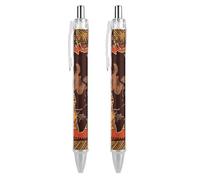 ERSTSNCK African Map Ethnic Pattern Black Ballpoint Pens Fine Point (0.5mm) Black Ink Pen Retractable Ball Point Pens with Comfortable Full Grip for Journaling, And Office Writing Ideal 2 PCS