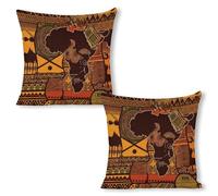 ERSTSNCK African Map Ethnic Pattern Pillow Covers 18"x18"（2pcs） Linen Throw Pillow Covers - Double Sided Decorative Square Cushion Cases for Sofa, Bed, Chair (No Insert Included)
