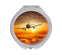 ERSTSNCK Aircraft Plane at Sunset Compact Mirror for Purse, Double-Sided 1x/2x Magnifying Metal Pocket Makeup Mirrors, Folding Mini Vanity Mirror, Handheld Round Travel Cosmetic Mirrors for Women