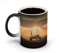ERSTSNCK Airplane at Sunset Color Changing Mug 11 Oz Heat Changing Coffee Mugs Funny Magic Cup Heat Sensitive Ceramics Mug Novelty Coffee Cups Personalized Customized Gift Idea for Men & Women