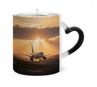 ERSTSNCK Airplane at Sunset Color Changing Mug Heat Changing Coffee Mugs Funny Magic Cup Heat Sensitive Travel Mug Novelty Coffee Cups Personalized Customized Gift Idea for Men & Women 11 Oz