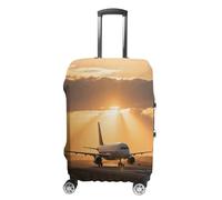 ERSTSNCK Airplane at Sunset Luggage Suitcase Covers Elastic Washable Cute Luggage Protector Travel Suitcase Protective Cover For Adult (Fit 19-32 Inch Luggages), white, Small, Airplane at Sunset