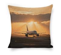 ERSTSNCK Airplane at Sunset Pillow Covers 18"x18" Linen Throw Pillow Covers - Double Sided Decorative Square Cushion Cases for Sofa, Bed, Chair (No Insert Included)