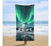 ERSTSNCK Airplane Under The Polar Night Sky Beach Towel Oversized 31" X 63" Absorbent Towels Quick Dry Pool Towel Lightweight Bath Towels Sandproof Beach Blanket for Gym Swimming Sports Travel Gifts