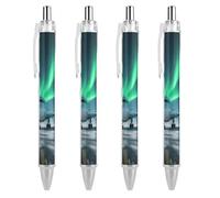 ERSTSNCK Airplane Under The Polar Night Sky Black Ballpoint Pens Fine Point (0.5mm) Black Ink Pen Retractable Ball Point Pens with Comfortable Full Grip for Journaling, And Office Writing Ideal 4 PCS
